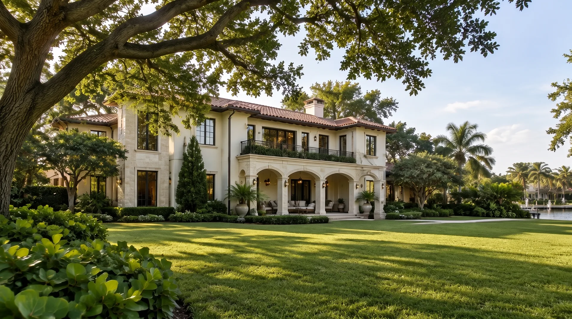 Estate with mature tree canopy, expansive grounds and a glimpse of waterfront access